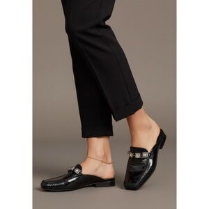 Stuart Weitzman Black Loafers | Square Toe Slip-On Shoes with Crystals
